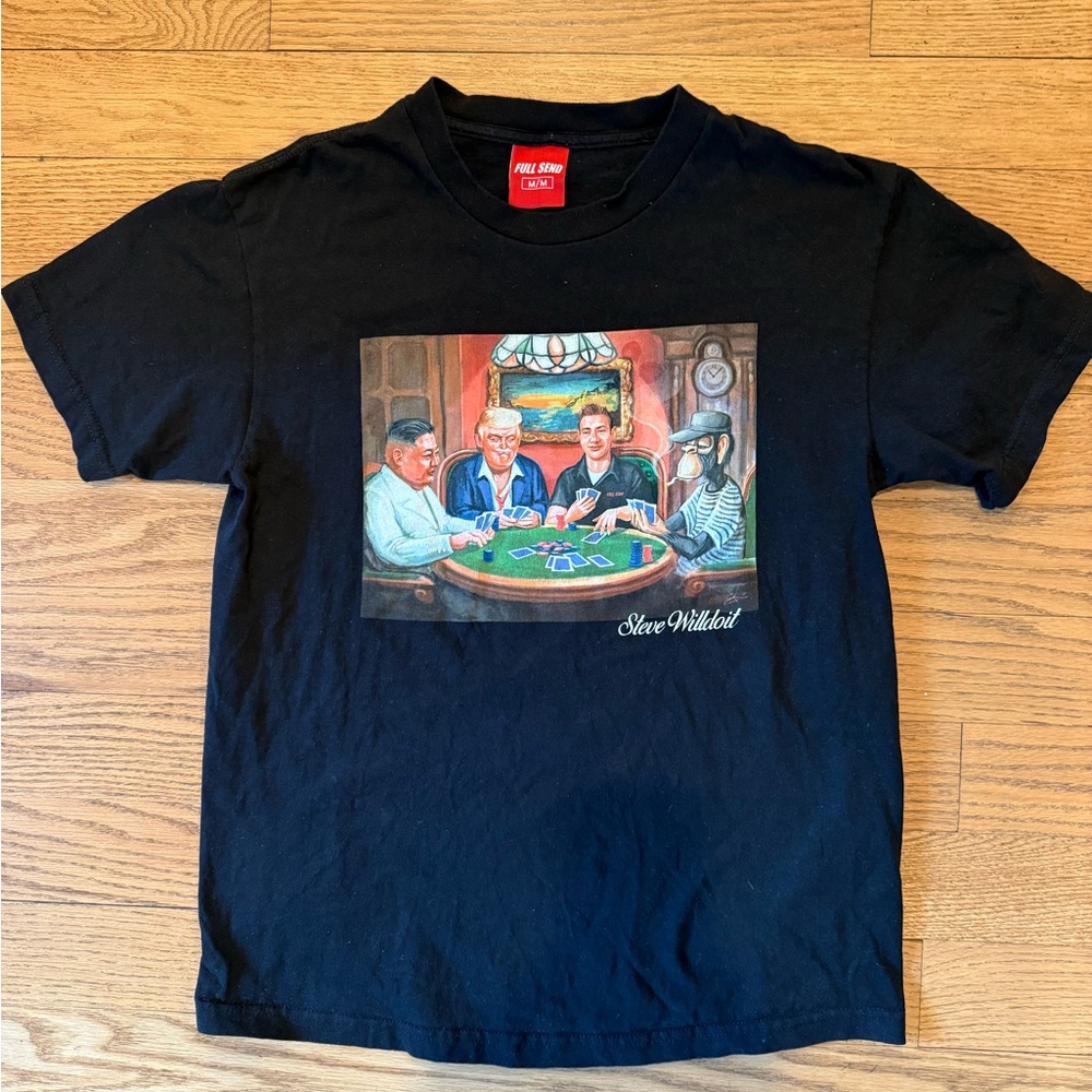 Full Send Black Graphic T-Shirt with Poker Design Men’s Medium